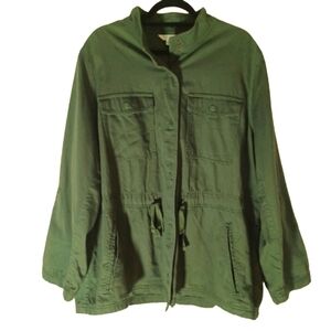 Women's Plus Size Roll Tab Sleeve Utility Jacket Cinch Waist Button Snap 1X